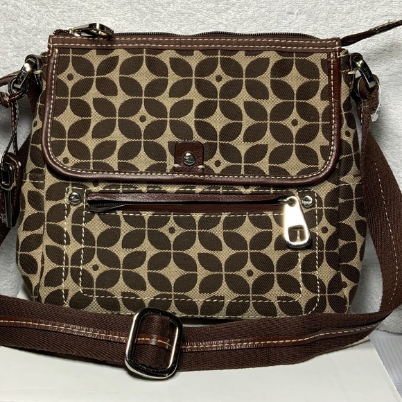 Fossil Brown Logo Canvas Crossbody Shoulder Bag - Picture 1 of 15